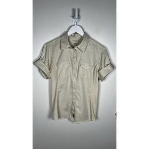 Merrell Size Medium Cream Cap‎ Sleeve Gorpcore Hiking  Opti-Wick Button-Up Shirt